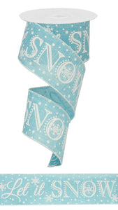 Let It Snow Canvas Wired Ribbon : Light Blue White - 2.5 Inches x 50 Yards (150 Feet)