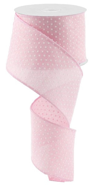 Raised Swiss Polka Dots Wired Ribbon : Light Pink White - 2.5 Inches x 50 Yards (150 Feet)