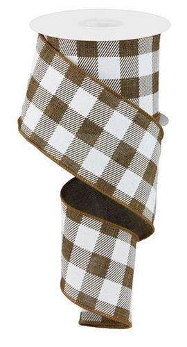 Plaid Check Wired Ribbon : Brown White - 2.5 Inches x 50 Yards (150 Feet)