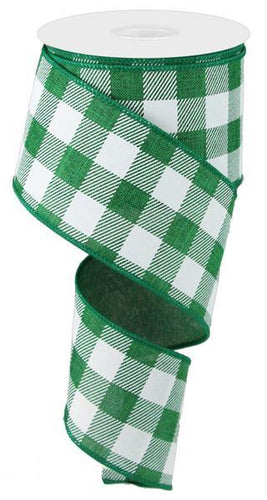 Plaid Check Wired Ribbon : Emerald Green White - 2.5 Inches x 50 Yards (150 Feet)
