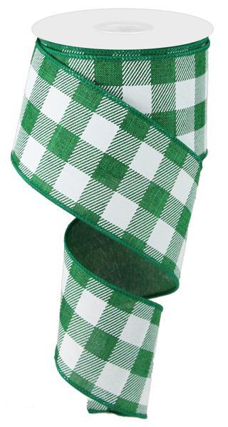 Plaid Check Wired Ribbon : Emerald Green White - 2.5 Inches x 50 Yards (150 Feet)
