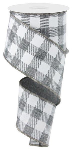 Plaid Check Wired Ribbon : Grey Gray White - 2.5 Inches x 50 Yards (150 Feet)