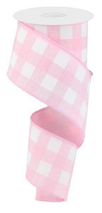 Plaid Check Wired Ribbon : Pale Light Baby Pink White - 2.5 Inches x 50 Yards (150 Feet)