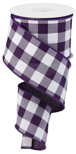 Plaid Check Wired Ribbon : Purple Ivory - 2.5 Inches x 50 Yards (150 Feet)
