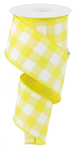 Plaid Check Wired Ribbon : Yellow, White - 2.5 Inches x 50 Yards (150 Feet)