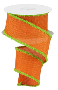 Halloween Canvas with Drift Fuzzy Edges Royal Canvas Wired Edge Ribbon - 10 Yards (Orange, Lime Green, 2.5")