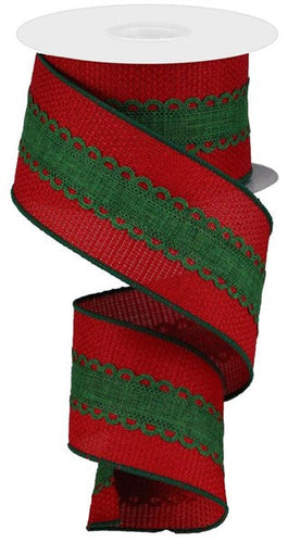 Royal Lace on Cross Royal Wired Ribbon : Bright Red Emerald Green - 2.5 Inches x 10 Yards (30 Feet)
