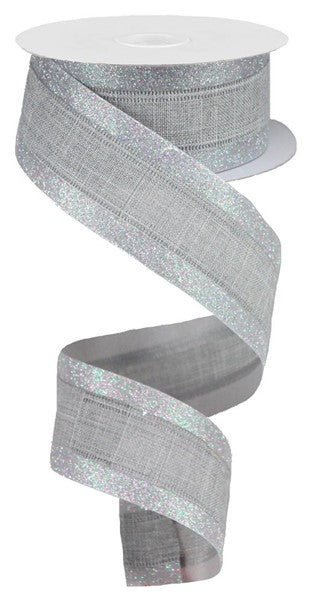3-in-1 Royal Burlap Glitter Wired Ribbon : Light Grey Gray Iridescent - 1.5 Inches x 10 Yards (30 Feet)
