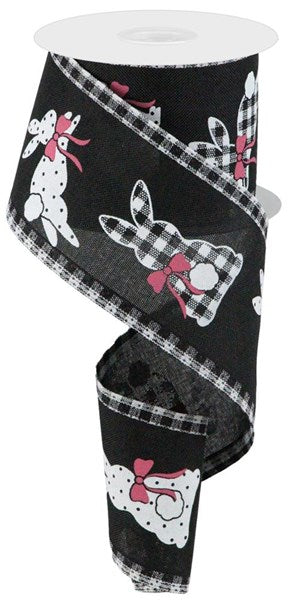 Pattern Bunnies Royal Gingham Wired Ribbon : Black White Check Easter - 2.5 Inches x 10 Yards (30 Feet)