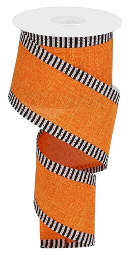 Border Stripe Canvas Wired Ribbon : Orange - 2.5 Inches x 10 Yards (30 Feet)