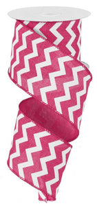 Chevron Wired Ribbon : Hot Pink White - 2.5 Inches x 10 Yards (30 Feet)