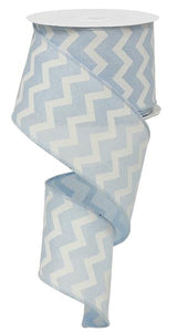 Chevron Wired Ribbon : Light Blue White - 2.5 Inches x 10 Yards (30 Feet)