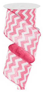 Chevron Wired Ribbon : Pink White - 2.5 Inches x 10 Yards (30 Feet)