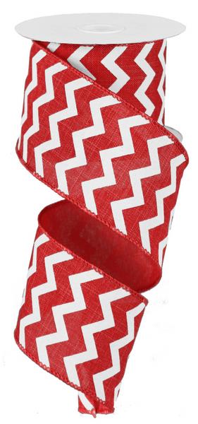 Chevron Wired Ribbon : Red, White - 2.5 Inches x 10 Yards (30 Feet)