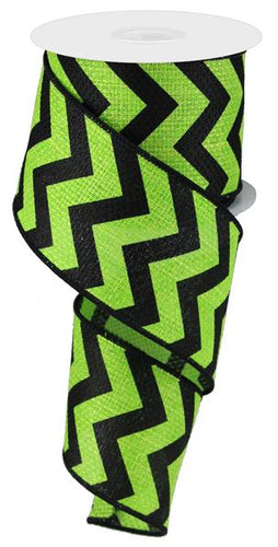 Chevron Cross Royal Burlap Wired Ribbon : Lime Green, Black - 2.5 Inches x 10 Yards (30 Feet)