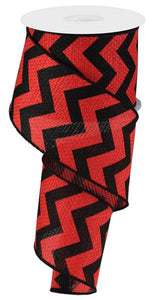 Chevron Cross Royal Burlap Wired Ribbon : Red, Black - 2.5 Inches x 10 Yards (30 Feet)