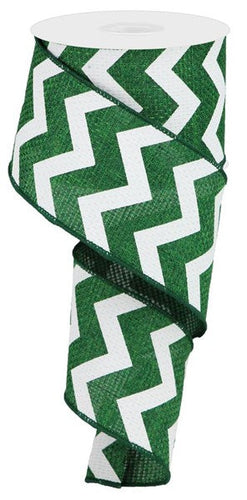Chevron Cross Royal Burlap Wired Ribbon : Emerald Green White - 2.5 Inches x 10 Yards (30 Feet)