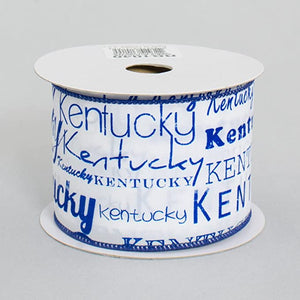 Kentucky Print Wired Ribbon: White Blue - 2.5 inches x 10 yards (30 feet)