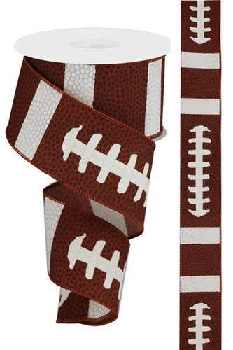 Football Laces Wired Ribbon : Brown White - 2.5 Inches x 10 Yards (30 Feet)