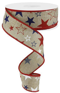 Stars and Stripes Burlap Wired Ribbon : Red Royal Blue - 1.5 Inches x 10 Yards (30 Feet)