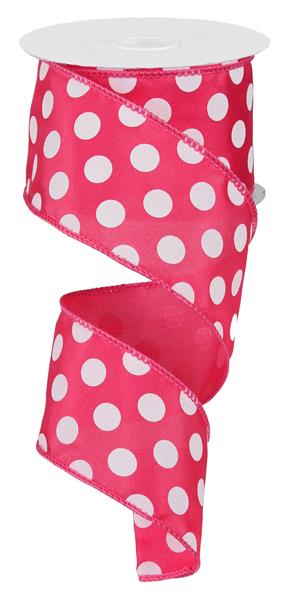 Polka Dot Satin Wired Ribbon : Hot Pink White - 2.5 Inches Inches x 10 Yards (30 Feet)
