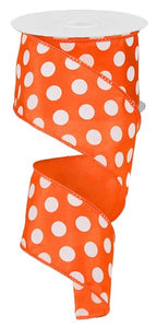 Polka Dot Satin Wired Ribbon : Orange White - 2.5 Inches Inches x 10 Yards (30 Feet)