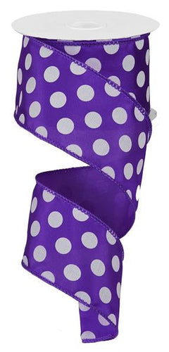 Polka Dot Satin Wired Ribbon : Purple White - 2.5 Inches Inches x 10 Yards (30 Feet)