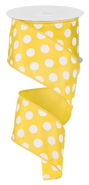 Polka Dot Satin Wired Ribbon : Yellow White - 2.5 Inches Inches x 10 Yards (30 Feet)