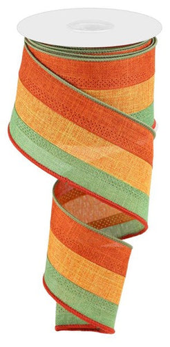 3 in 1 Striped Canvas Wired Ribbon : Rust Brown, Talisman Orange, Moss Green - 2.5 inches x 10 yards (30 feet)