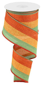3 in 1 Striped Canvas Wired Ribbon : Rust Brown, Talisman Orange, Moss Green - 2.5 inches x 10 yards (30 feet)