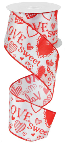Wired Glitter Hearts White Valentine Ribbon (#40-2.5