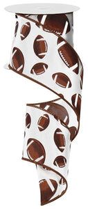 Football Wired Ribbon : Brown White - 2.5 Inches x 10 Yards (30 Feet)