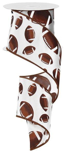 Football Wired Ribbon : Brown White - 2.5 Inches x 10 Yards (30 Feet)
