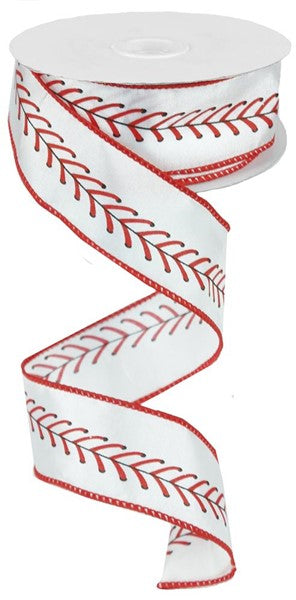 Baseball Stitching Wired Ribbon : Red White Black - 1.5 Inches x 10 Yards (30 Feet)