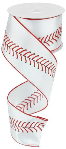 Baseball Stitching Wired Ribbon : Red White Black - 2.5 Inches x 10 Yards (30 Feet)