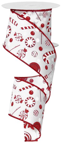 Candy Peppermint Ribbon : Red and White Christmas - 2.5 Inches x 10 Yards (30 Feet)
