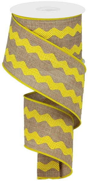 Ricrac Wired Ribbon : Light beige Yellow 2.5 inches x 10 yards (30 feet)