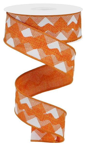 Fall Diagonal Check Royal Ricrac Wired Ribbon (1.5 Inches, Orange White) - 10 Yards