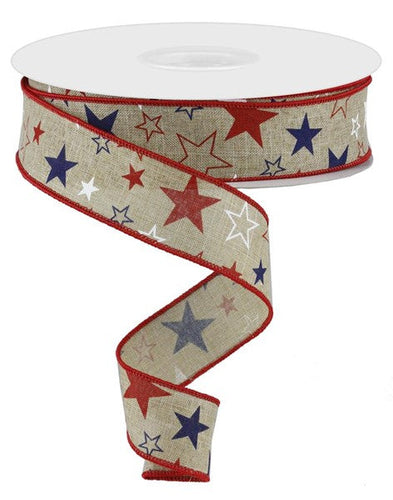 Stars and Stripes On Burlap Red Royal Blue Wired Ribbon - 1.5 Inches x 100 Feet (33.3 Yards)