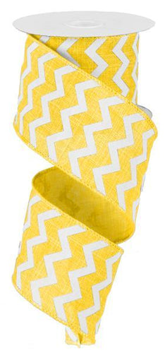 Chevron Canvas Wired Ribbon : Yellow White - 2.5 Inches x 50 Yards (150 Feet)
