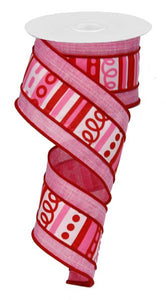 Valentine's Day White Red Burlap Stripe Swirl Polka Dot Wired Ribbon - 2.5 Inches x 10 Yards (30 Feet)