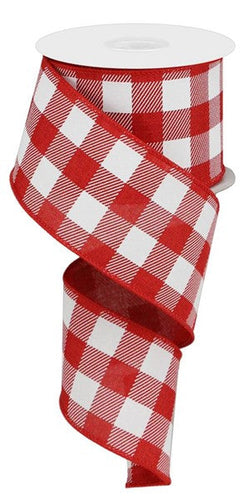 Plaid Check Wired Ribbon - 10 Yards (Red, White,  2.5 Inches x 10 Yards (30 Feet) 