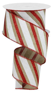 Burlap Red White Glitter Stripe Wired Ribbon Christmas | 2.5 Inches x 10 Yards (30 Feet)