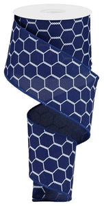 Chicken Wire Canvas Wired Ribbon - 10 Yards (Navy Blue, White, 2.5 Inches)