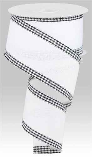 Royal Burlap Gingham Edge Wired Ribbon :  (White, Black,  2.5 Inches x 10 Yards (30 Feet) 