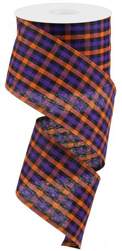 Black Purple Orange Halloween Gingham Check Wired Ribbon, 2.5 Inches x 10 Yards (30 Feet) 