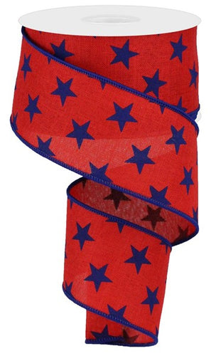 Stars Wired Ribbon : Red, Navy Blue - 2.5 Inches x 10 Yards (30 Feet)