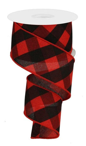 Bold Check Ribbon : Red, Black & Grey Gray (2.5 Inches x 10 Yards (30 Feet) Christmas Buffalo Plaid Wired Ribbon