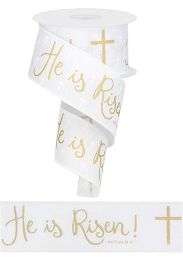 He is Risen Ribbon : White - Easter Christ Cross Wired Ribbon - 2.5 Inches x 10 Yards (30 Feet)