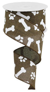 Dog Paw Print Animal Wired Ribbon : Brown White - 2.5 Inches x 10 Yards (30 Feet)